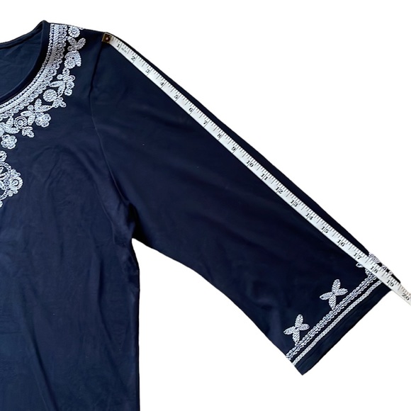 J. Jill Boho Top Blouse Navy Embroidered 3/4 Sleeve Cotton Modal, Size X-Large - Picture 11 of 11